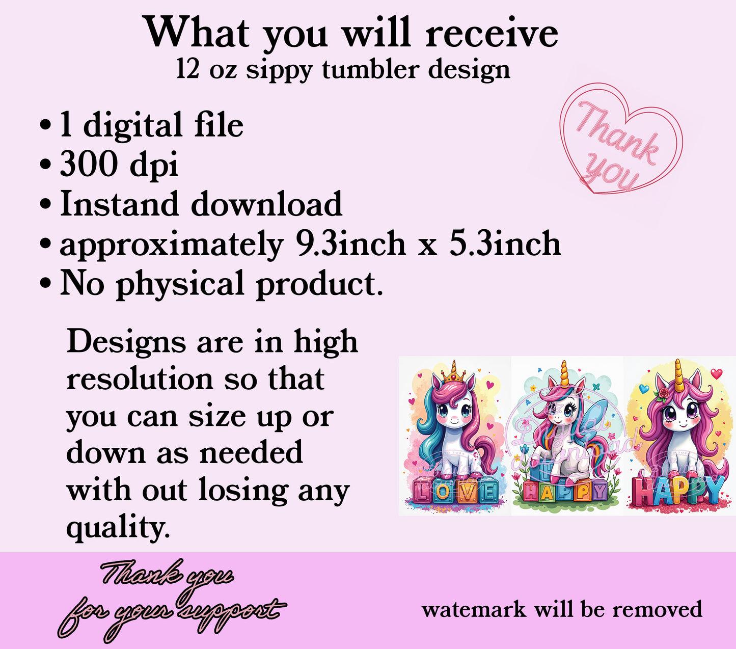 Unicorn 12oz Sippy Cup Sublimation Design Digital Download