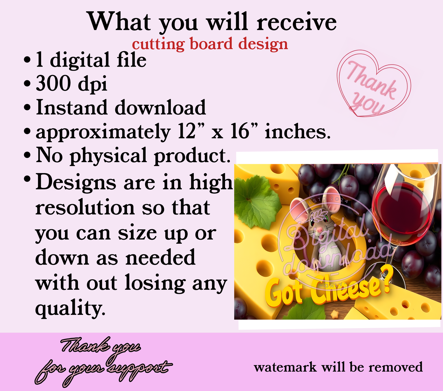 Glass Cutting Board Sublimation Design β Cute Mouse & Wine Theme π§π