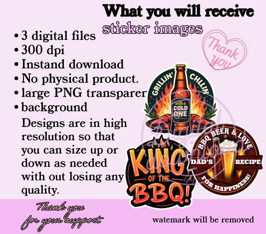 Father’s Day BBQ Sticker Bundle – Printable PNG File!