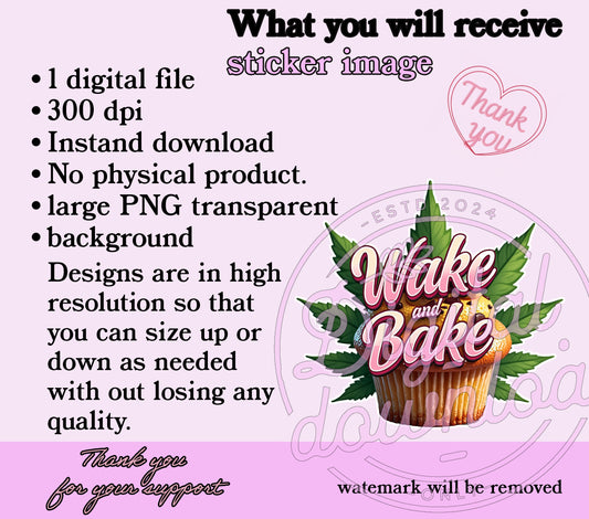Wake and Bake Sticker Digital Design