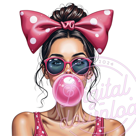 Fun Retro Bubble Gum Girl – High-Resolution Digital Design for Sublimation Printing