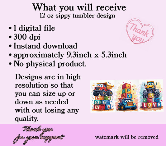 12-Ounce Sippy Cup Sublimation Wrap Design – Monster Truck Edition