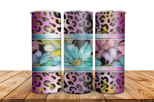 Floral & Leopard Print 20oz Skinny Tumbler Sublimation Wrap