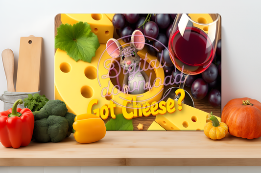 Glass Cutting Board Sublimation Design – Cute Mouse & Wine Theme 🧀🐭