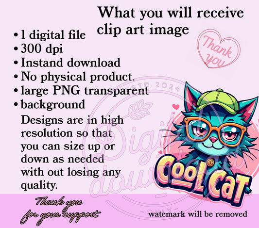 Cool Cat Pop Art t-shirt Sublimation Design