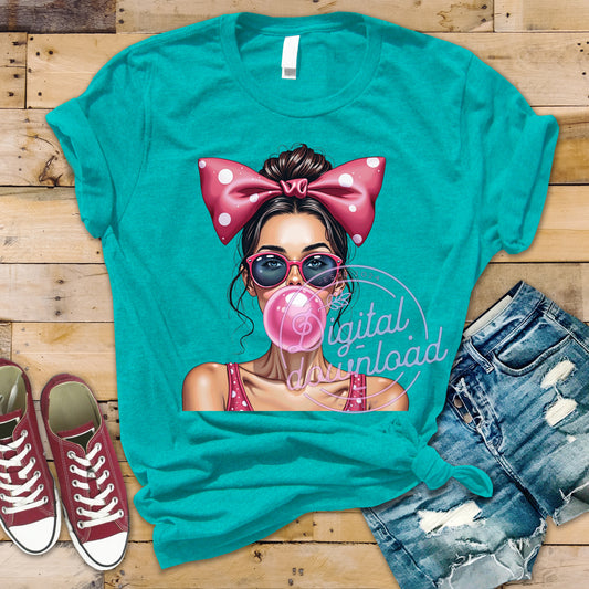 Fun Retro Bubble Gum Girl – High-Resolution Digital Design for Sublimation Printing