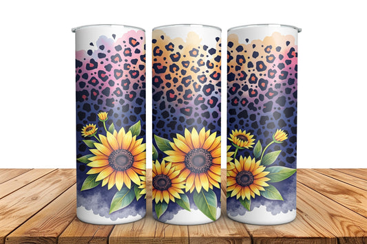 Sunflower Leopard Print 20oz Tumbler Sublimation Wrap